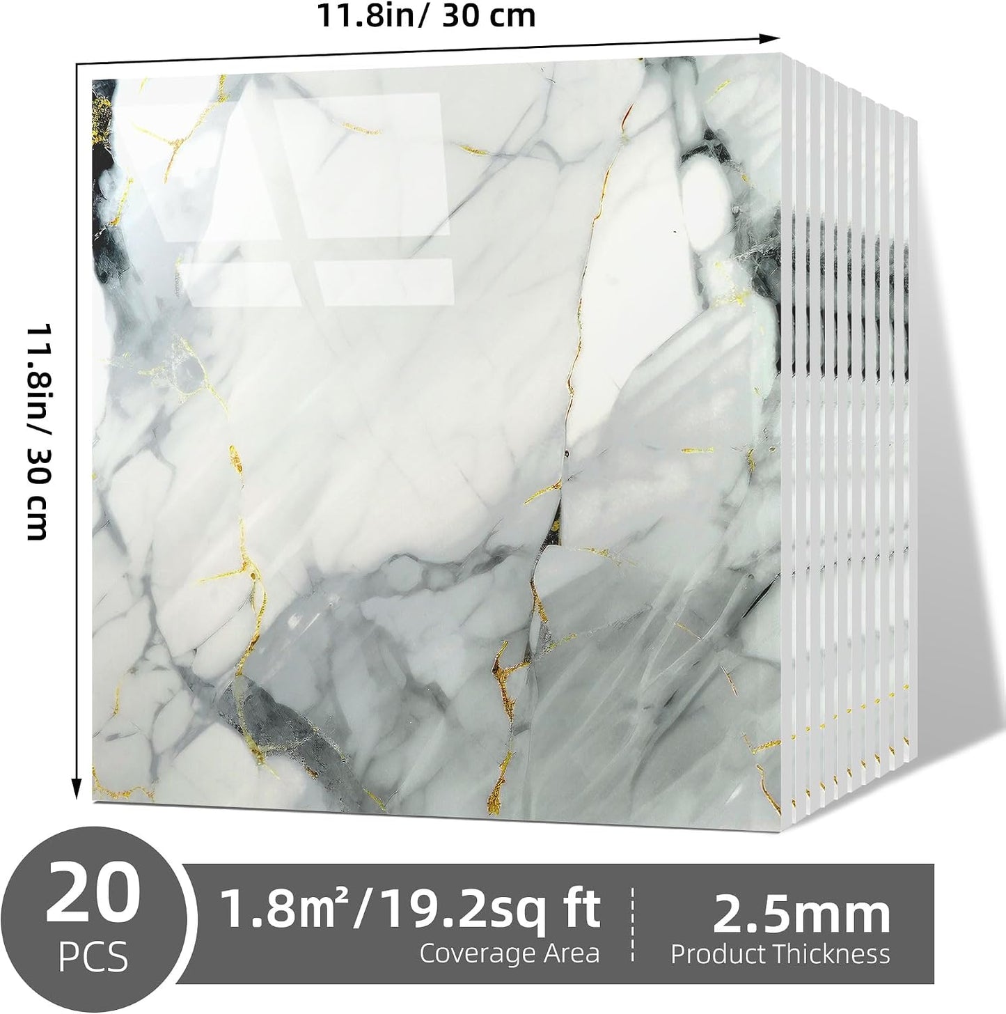 Vieshful 20pcs Peel and Stick Backsplash Tile，12"x12" Self Adhesive Marble Tile for Wall, PVC Waterproof Shower Wall Panels, Back Splash Stick on Tiles for Kitchen Bathroom Living Room (Not Real Tile)