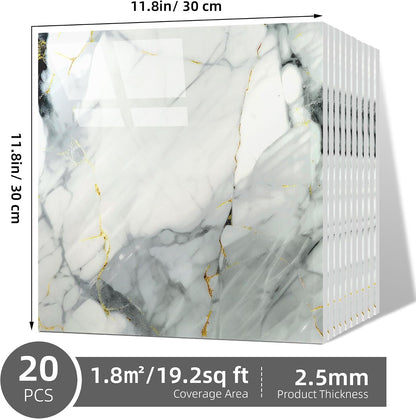 Vieshful 20pcs Peel and Stick Backsplash Tile，12"x12" Self Adhesive Marble Tile for Wall, PVC Waterproof Shower Wall Panels, Back Splash Stick on Tiles for Kitchen Bathroom Living Room (Not Real Tile)