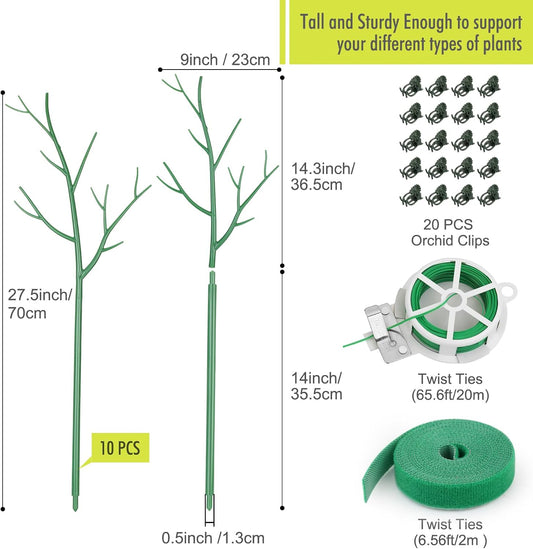 6 Pack Plant Support Stakes for Indoor Plants, 39.37 Inch Tall Twig Plant Sticks with Orchid Clips Twist Ties and Plant Ties for House Potted Monstera Plants Support, Green