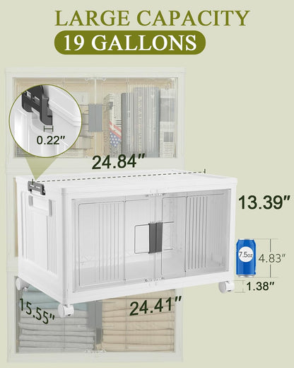 OlarHike 144QT Lockable Storage Bins with Lids - Folding Cabinet with Doors & Wheels, Collapsible Plastic Drawers for Dorm, Closets, Office, Game Day, College, Stackable Organizer, Gifts, 3 Pack