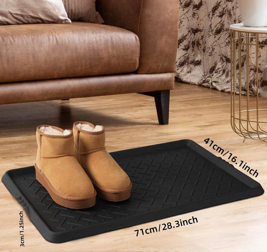 Boot Tray TPE Rubber, Large Shoe Trays for Entryway, Multi-Purpose Boot Mat Tray with Raised Edge, 28.3"x16.1" Rubber Mat for Shoe Organizer Indoor/Outdoor Use (Black)
