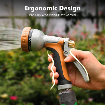 RESTMO Garden Hose Nozzle Heavy Duty, Leak-proof Water Hose Sprayer | 7 Adjustable Spray Patterns, Durable Metal, Flow Control, Ideal for Plants & Lawns Watering, Cars & Pets Washing, Green