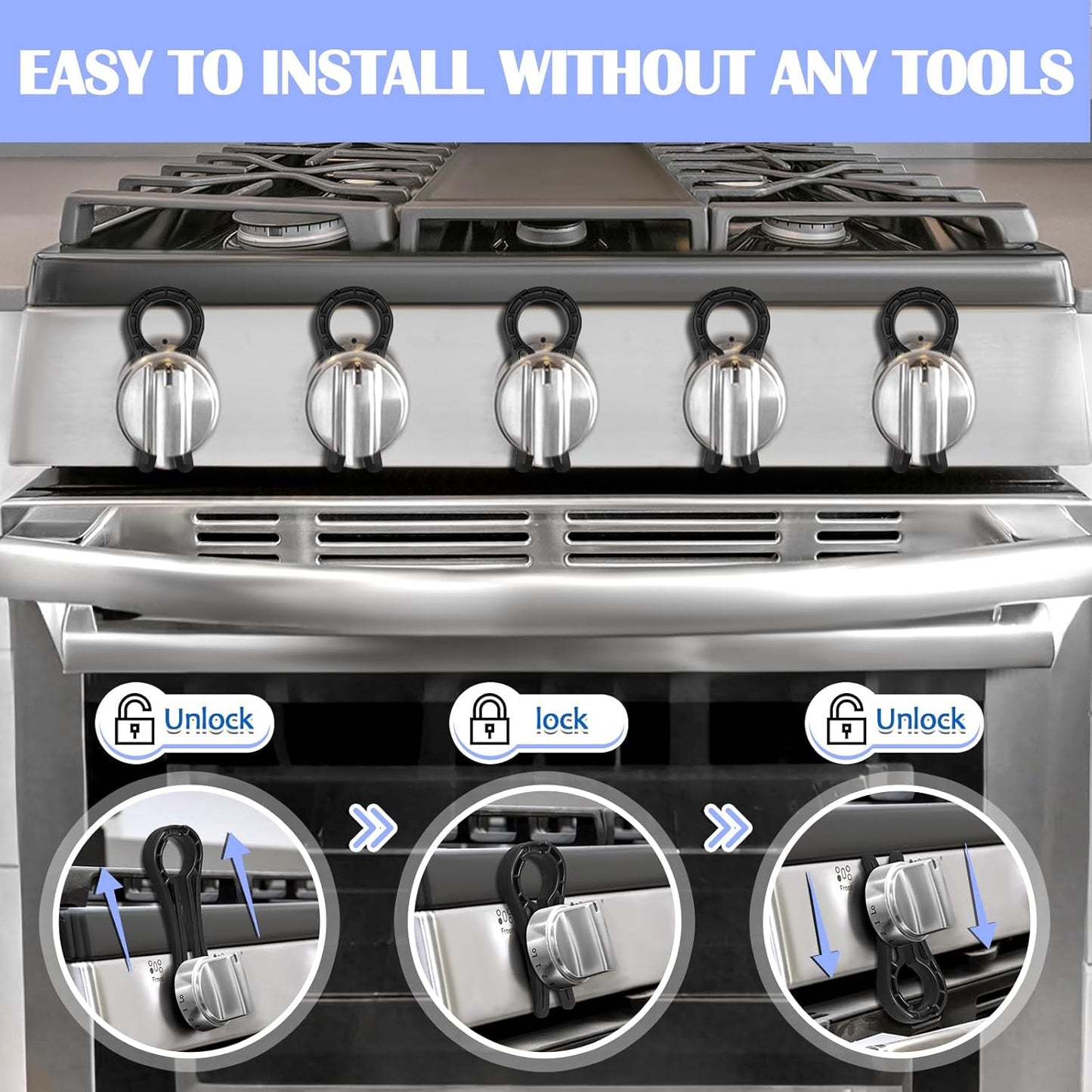 Gas Stove Knob Locks, Stove Knob Safety Covers for Child, Prevent Kids Pets from Turning on Stoves - Black-5 Pack
