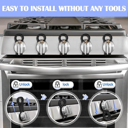 Gas Stove Knob Locks, Stove Knob Safety Covers for Child, Prevent Kids Pets from Turning on Stoves - Black-5 Pack
