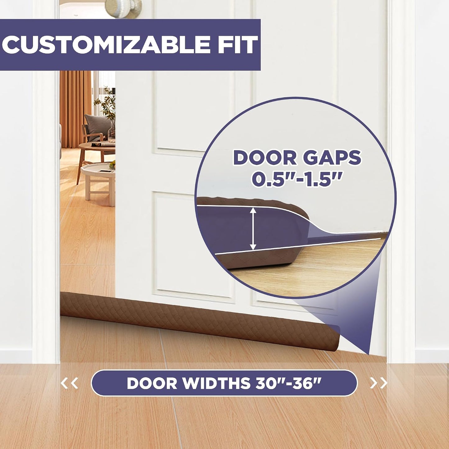Ciieyuo Premium Velvet Under Door Draft Stopper, 30'' to 36'' Adjustable Gap Filler, Double-Sided Windproof Seal, Easy Install to Block Noise, Cold Air, Light, Dust, and Drafts