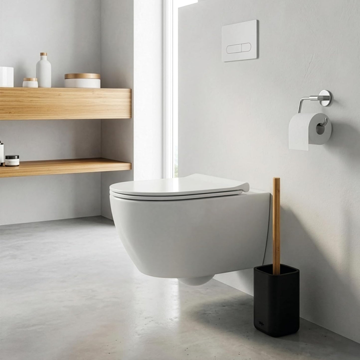 Vigar Zense Toilet Brush and Holder Set - Toilet Bowl Brush and Holder, Polyresin Stone Bathroom Accessory, Compact Toilet Cleaner Brush for Bathroom Decor and Toilet Accessories Set - White Marble