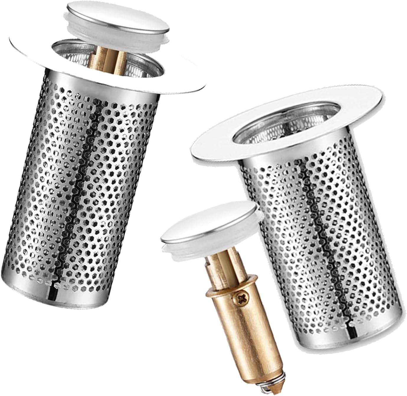 Bathroom Sink Stopper 2Pcs,Sink Drain Strainer,Hair Catcher with Removable Stainless Steel Filter Basket,Universal Sink Plug,Suitable for Most Sinks,Washbasin,Bathtubs