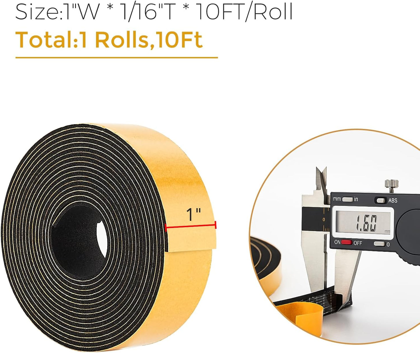 33 Feet Weather Stripping Door Seal- 1/2" Wide X 1/4" Thick Door Bottom Seal Strip High Density Foam Tape Adhesive Rubber Strip for Door Soundproofing,Window Insulation (1/2" x 1/4" x 33FT,Black)