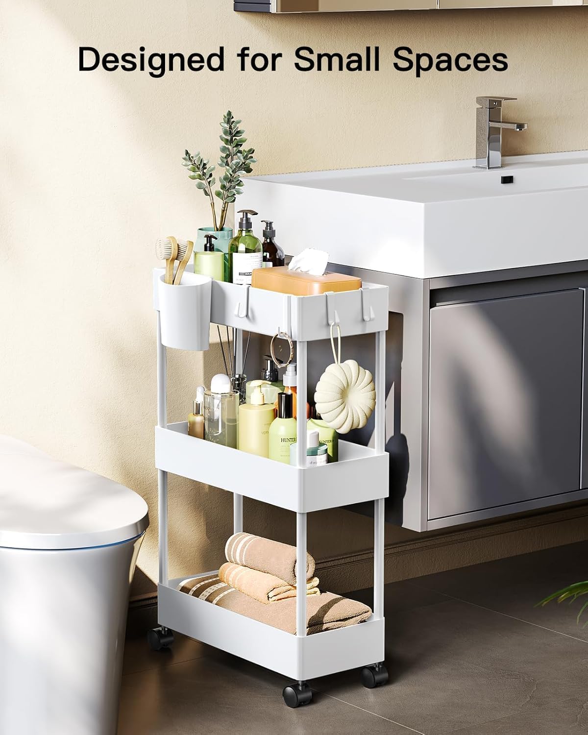 Pipishell Slim Storage Cart with Wheels - Bathroom Cart Organizer Storage, 4 Tier Rolling Carts for Bathroom, Laundry Room, Kitchen, Narrow Space, Black PIUC05