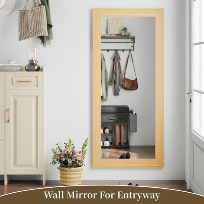Syndra Modern Full Length Mirror Wood Frame, 65x24'' Large Floor Mirror with HD Tempered Glass & Wall Mount, Rectangular Standing Mirror for Bedroom, Living Room, Entryway, Farmhouse(Grey White Oak)