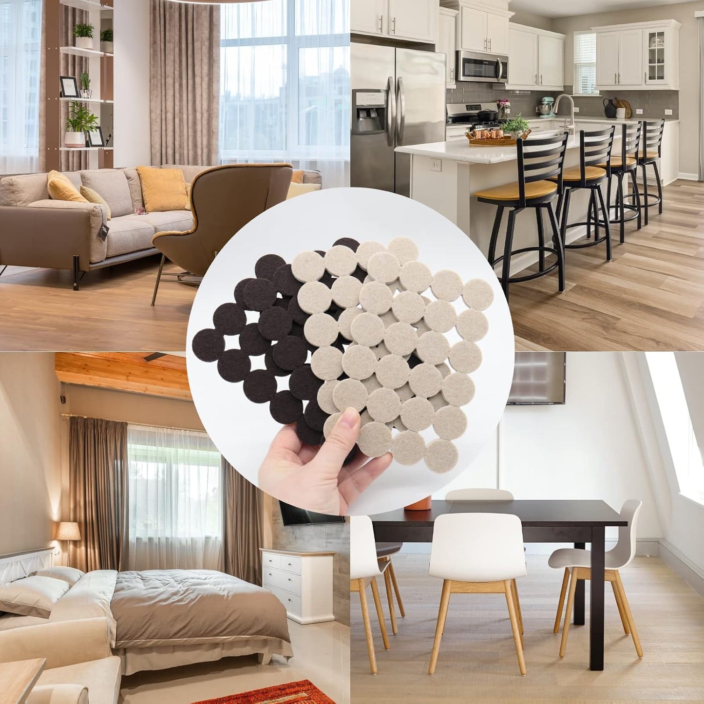 Felt Furniture Pads for Hardwood Floors 48 PCS, Furniture Pads, Floor Protectors for Hardwood Floors, Felt Pads for Furniture, Round, Dark Brown