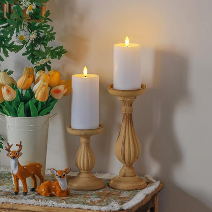 Yeelida Outdoor 4pcs Flameless Waterproof Candles with Handy Remote Control, Cycle Timer Battery Operated Candle Grease Effect LED Flickering Pillar Plastic Long Lasting (White, 3" x4" 5" 6" 7")