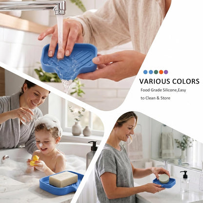 MicoYang Silicone Bathroom Soap Dishes with Drain Spout-Bathroom and Kitchen Sink Organizer,Sponge Holder,Dish Soap Tray,Perfect for Dispenser,Scrubber,Bottle,Cup on Sink or Counter-Coffee 4.9"×3.2"