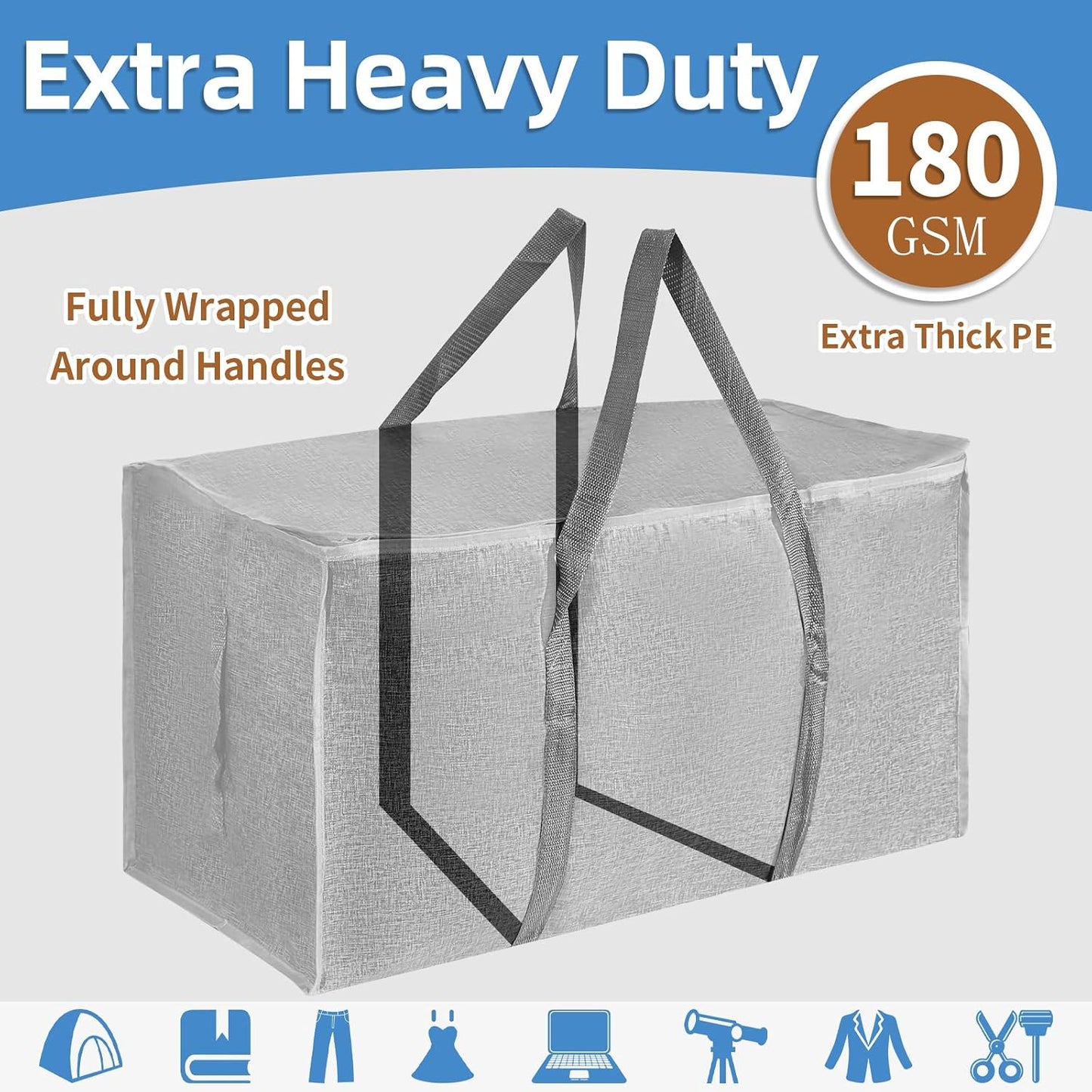 8 Pack-Extra Large Heavy Duty Moving Bags - Waterproof Storage Totes with Handles & Zippers, Foldable for College Dorm, Storage (Clear)