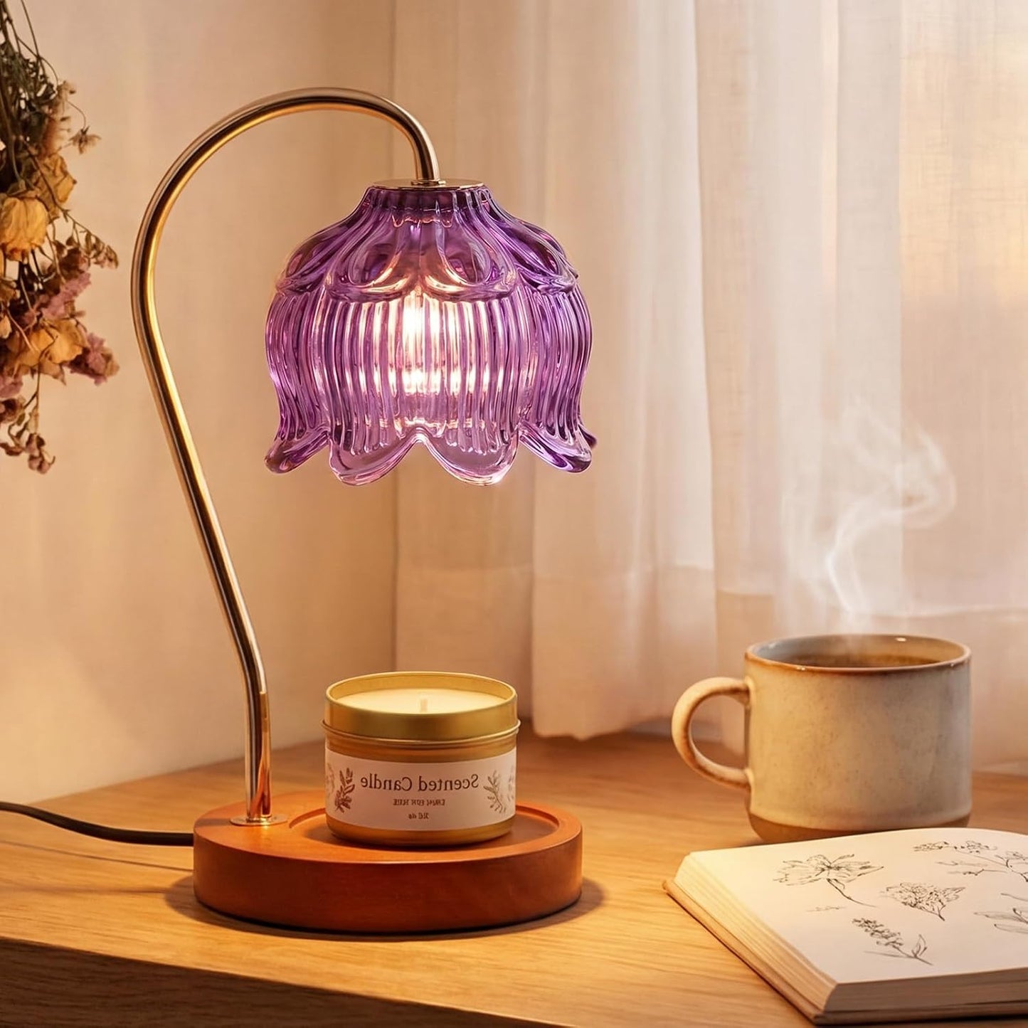 Funistree Flower Candle Warmer Lamp with Timer & Dimmer, Adjustable Height Candle Warmer, Christmas Birthday Gifts for Women Mom, House Warming New Home Decor, Wax Warmer with 2 Bulbs for Jar Candles