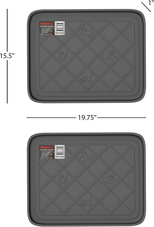 All Weather Boot Tray - Small Water Resistant Plastic Utility Shoe Mat for Indoor and Outdoor Use in All Seasons by Stalwart (Set of Two, Dark Grey)