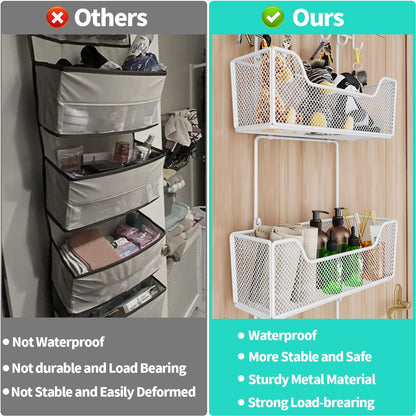 HapiRm Over The Door Organizer - Hanging Door Organizer with 4 Metal Large Capacity Baskets and Adjustable Coat Hook for Bathroom Bedroom Kitchen Pantry Closet Cabinet