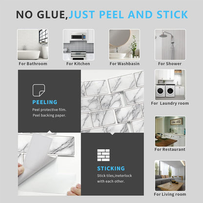 URCOLOR 10-Sheet Stick on Backsplash for Kitchen,12"x12" Peel and Stick Self Adhesive Wall Tiles Back Splashes for Bathroom Brown Marble Look