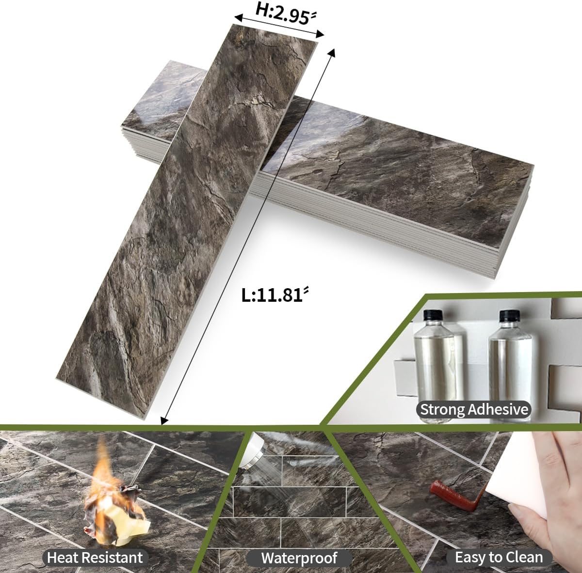 AULIGET 40-Piece Polished White Marble with Gold Peel and Stick Backsplash Wall Tiles, 3" x 12" PVC Faux Stone Stick on Tiles for Backsplash Kitchen, Bathroom, Laundry Room, Camper, Fireplace