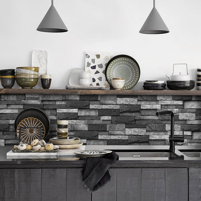 Vinyl Grey Black Tiles backsplash Wallpaper Peel and Stick,Waterproof Tile Decals for Kitchen Bathroom Restaurant Apartment Wall Renovation or Decor(25 Pcs 9.68 * 4.53 inch)