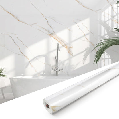 Marble Peel and Stick Waterproof Wall Paneling, 118" x 47" Carrara White Matte Finish Self-Adhesive Backsplash Tile Vinyl Wall Panel for Kitchen Bathroom Wall Decor, Covers 38.75 Sq. Ft.