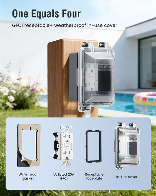 SURAIELEC Outdoor GFCI Outlet with in-Use Cover, 1-Gang Extra-Duty Lockable Cover, 20A TR WR UL Listed GFCI Receptacle, Weatherproof for Outdoor, Compatible with Existing Electrical Box, Black,1 Pack