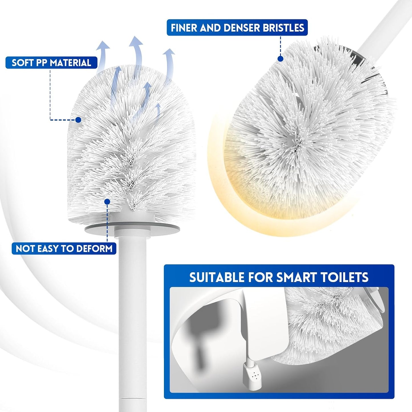 Toilet Brush and Holder Set, Silicone Toilet Bowl Brush, Bathroom Accessories, Durable Toilet Scrubber Bristles, Compact Size for RV, Wall Mountable, Drip-Proof, Deep Cleaning. (White)