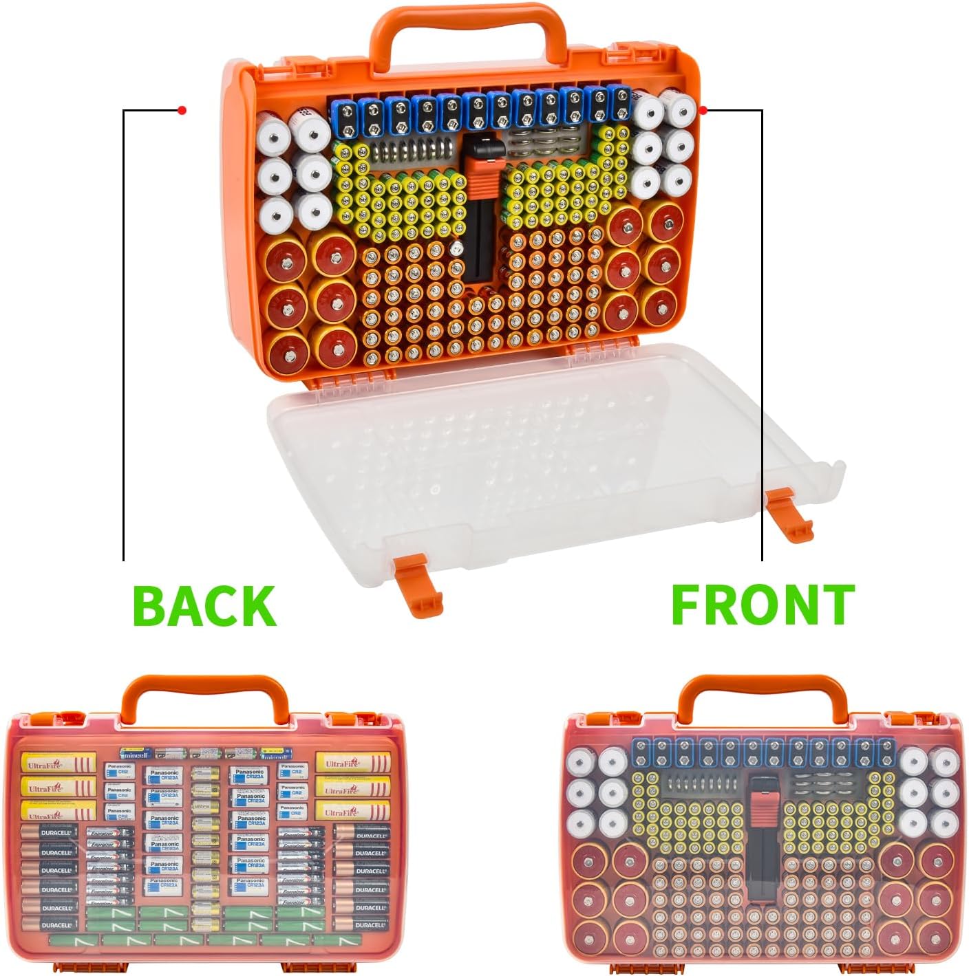 Battery Organizer Storage Case with Tester for 269 Batteries, Double Sides | Plastic, For AA AAA 4A C D Cell 9V 3V LR44 CR2 CR123 CR1632 18650 Button, Wall/Drawer, For Families/DIY/Home/Garage, Grey