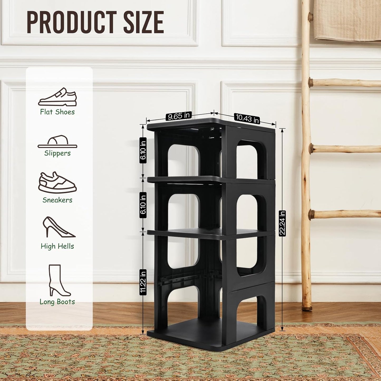 TRZZ 5-Tier Small Shoe Rack, Vertical Narrow Stackable Organizer with Removable Partition, Efficient Shoe Storage for Closet, Entryway, and Small Spaces (Black) | Removable Partition, Vertical Efficient Shoe Storage, for Closet, Entryway, Small Spaces