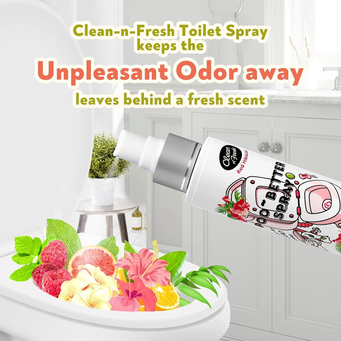 Clean-n-Fresh Toilet Spray, 6.8 Fl.oz Poo Spray | Up to 400+ Uses, 100% Natural Plant Essential Oil Citrus Scent, Bathroom Deodorizer
