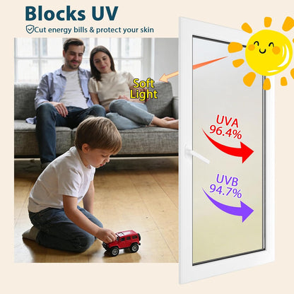 Timeet Window Privacy Film, Frosted Glass Window Clings, Static Cling Heat UV Blocking Anti-Glare Frosting Stickers, Decorative Bathroom Door Coverings Day and Night, 17.5 x 78.7 Inch, Pure