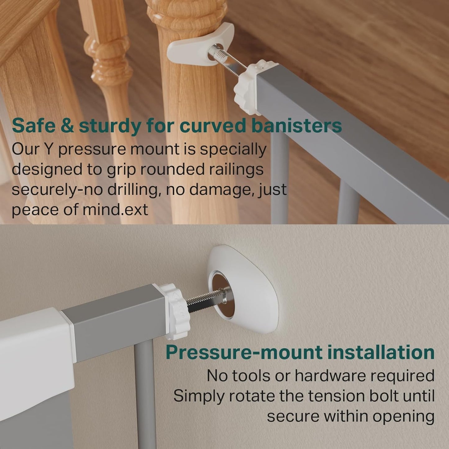 Cumbor 29.7-48" Baby Gate for Stairs, Mom's Choice Awards Winner-Dog Gate for Doorways, Auto Close Safety Pet Gate for Dogs Indoor, Easy Install Pressure Mounted Child Gate with Walk Thru Door, Brown