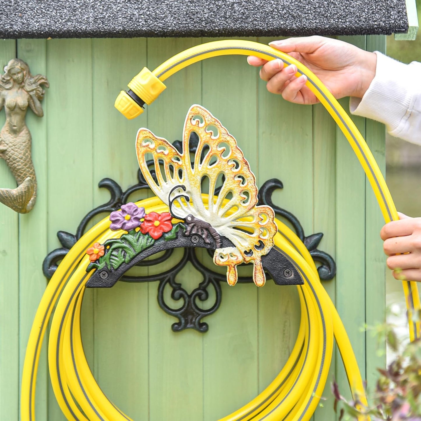 Sungmor Heavy Duty Cast Iron Hose Holder,Garden & Yard Decorative Birds Wall Mounted Hose Butler,Water Pipe Holds,Rack,Hanger,Antique Wall Decorations
