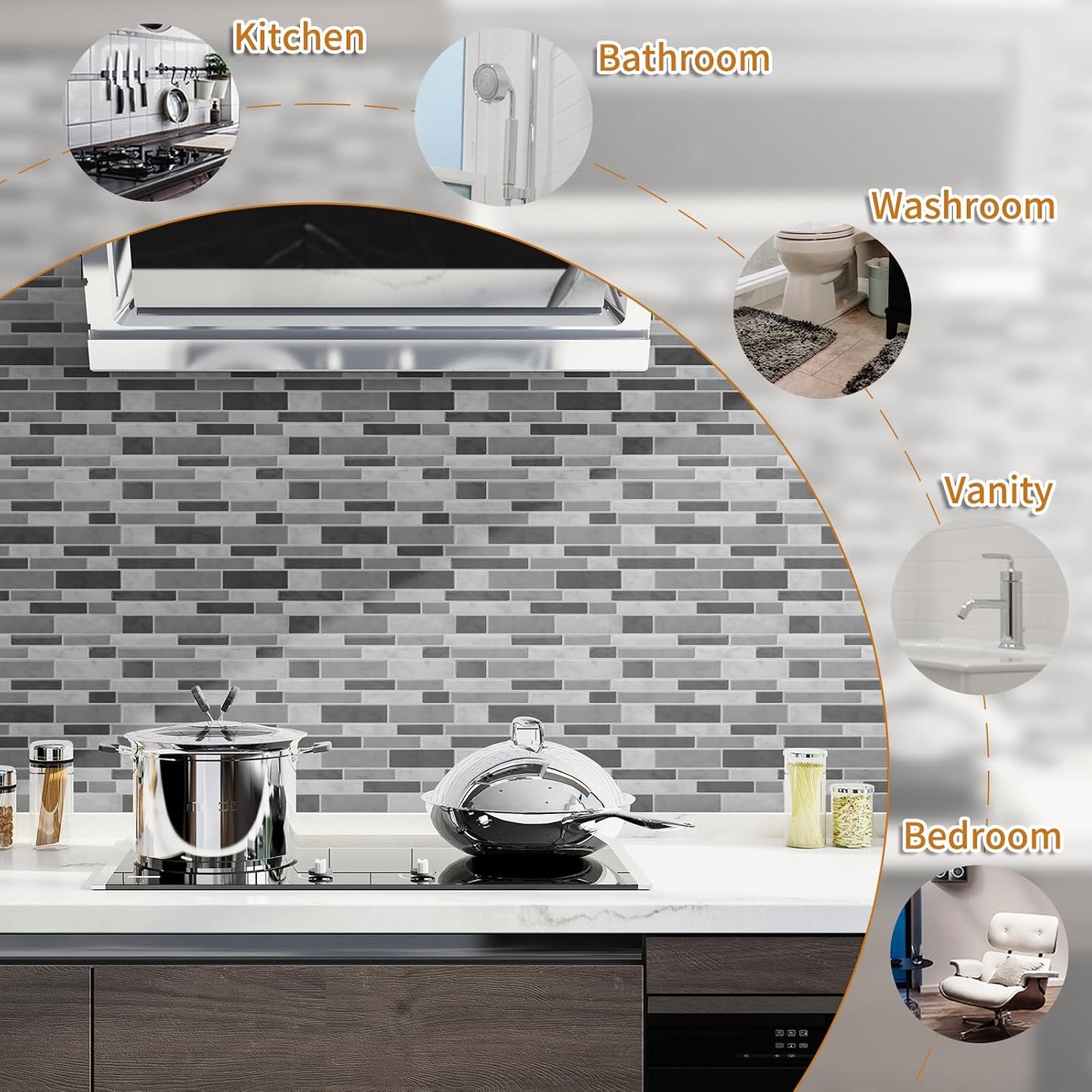 WOWSTAR 10-Sheet Peel and Stick Backsplash Tile for Kitchen, Back Splash Stick On Tiles for Kitchen Wall (Grey and Blue)