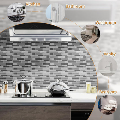 WOWSTAR 10-Sheet Peel and Stick Backsplash Tile for Kitchen, Back Splash Stick On Tiles for Kitchen Wall (Grey and Blue)