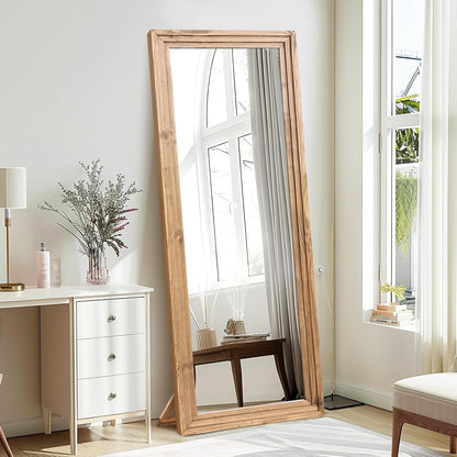 65"x22" Full Length Mirror Solid Wood Frame Floor Mirror with Stand for Living Room, Bedroom Hanging Standing or Leaning, Brown