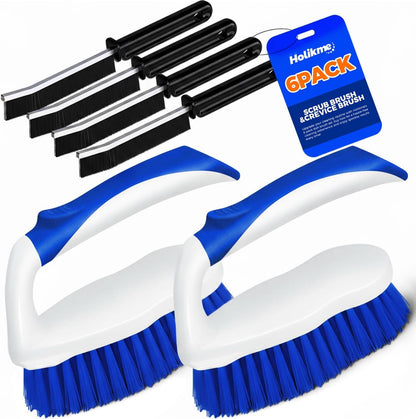 Scrub Brush - 6 Pack, Scrub Brushes for Cleaning, Heavy-Duty Scrub Brush, Stiff Bristles Cleaning Brush, for Kitchen, Bathtub, Floor and Wall Surfaces, Grey
