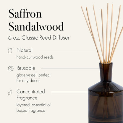LAFCO New York Classic Reed Diffuser, Sea & Dune - 6 oz - Up to 3 Months Fragrance Life - Reusable Glass Vessel - Natural Wood Reeds - Made in The USA