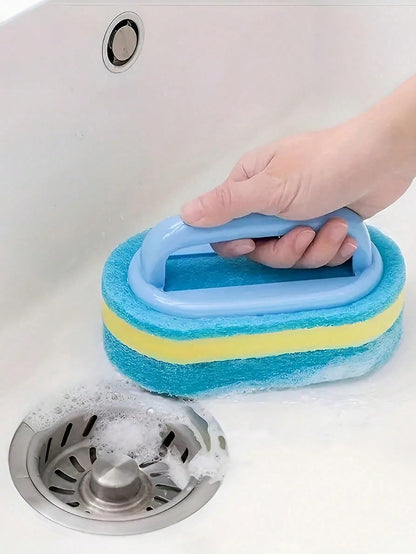 Ergonomic Long Handle Sponge Brush Set Durable Scouring 3 Pack Pad Shower Scrubber for Bathroom Bathtub Tile Grout Kitchen Sink Pot Cleaning Tool Non Scratch Heavy Duty Wand (Hot Pink)