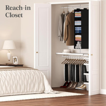 Lifewit 5 Tier Hanging Closet Organizer and Storage for Shelves, Foldable Clothes Shelf with 2 Sturdy Hooks, Sweater/Coat/Shoes Clothing Organization for Wardrobe, Dorm, Bedroom, Gray