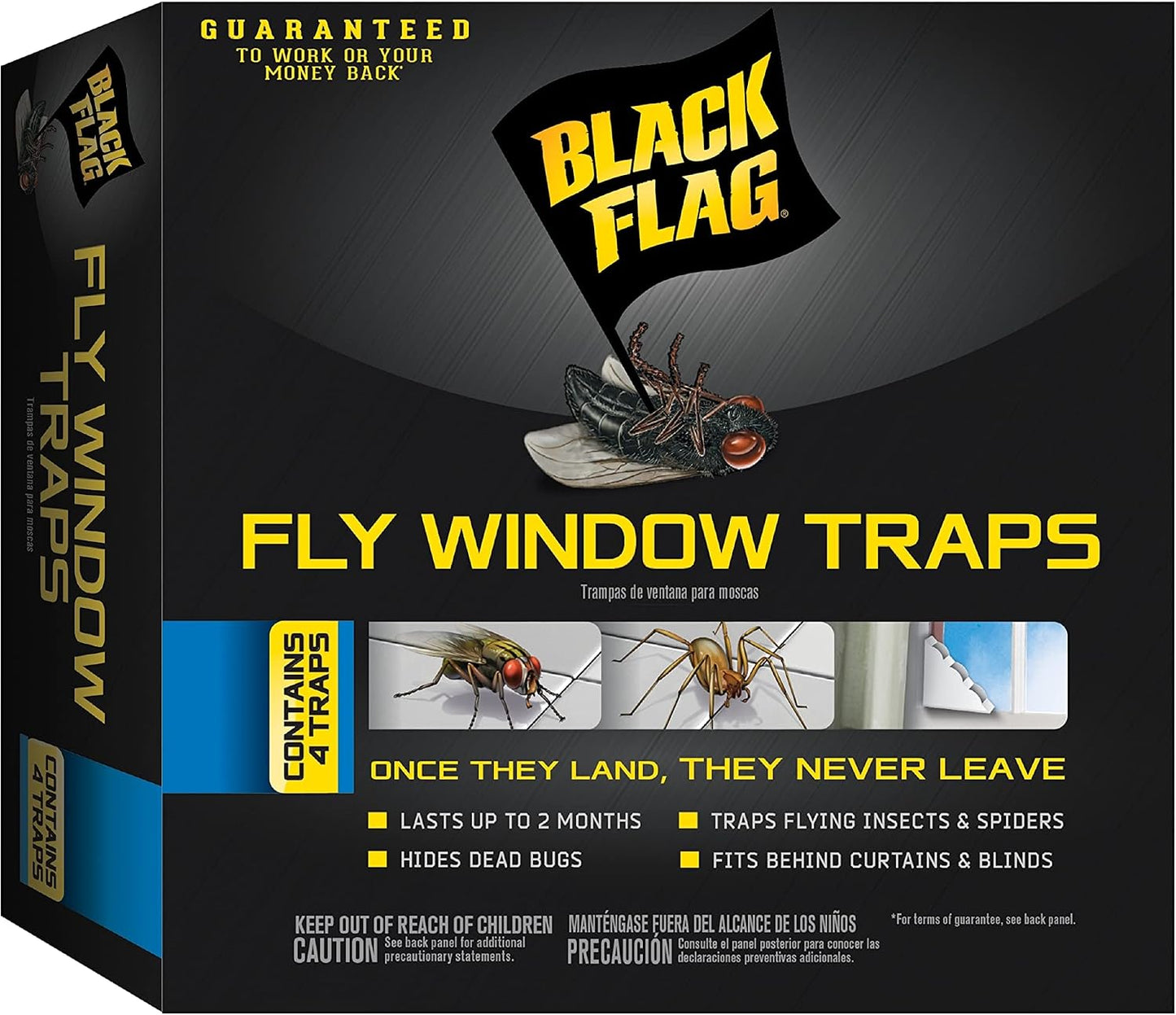 Black Flag Fly Stick, Trap Houseflies and Flying Insects, Pack of 6