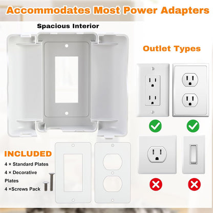 Tellegloww 4 Pack Safety Outlet Cover Box Wall Outlet Cover for Baby Proofing Extra Large Electrical Plugs and Adapters Receptacle Box Receptacle Protector with Childproof Lock & Cable Management