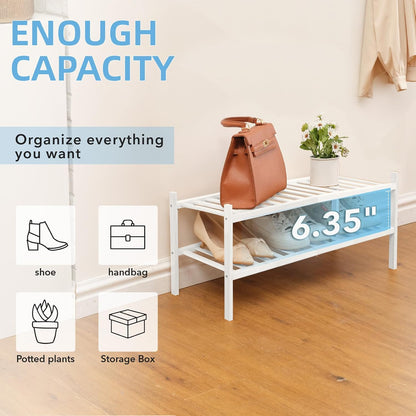 4 Tier Bamboo Shoe Rack Storage Organizer for Closet, Multifunctional Stackable Free Standing Shoe Shelf Organizer for Small Space,Entryway, Hallway, Bathroom27 x11 x26(White, 4 Tier)