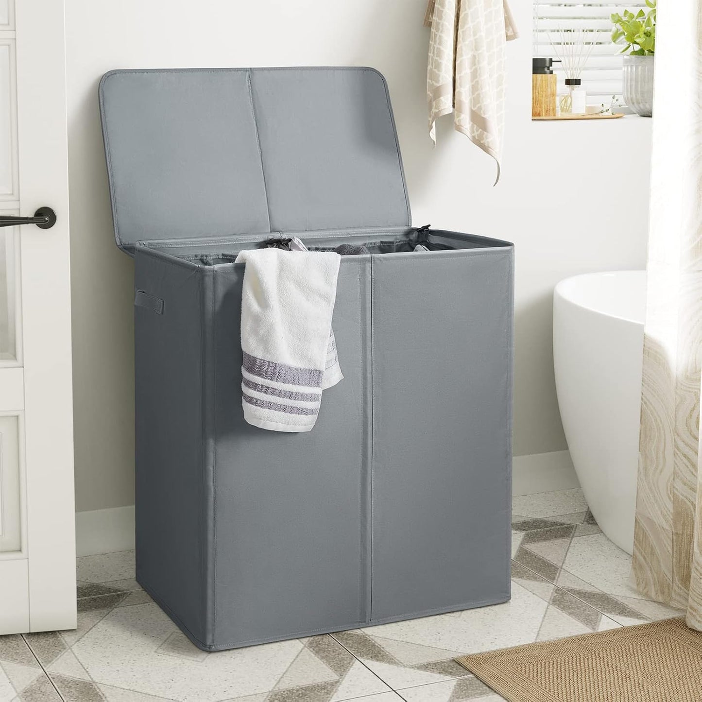 WOWLIVE 180L Laundry Hamper with Lid 3 Section,Large Laundry Basket with Removable Bags and Handles,Collapsible Dirty Clothes Hampers for Laundry,Laundry Basket Organizer for Laundry Room,Dorm,Beige