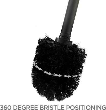 Bath Bliss Toilet Brush and Holder | Self Closing Lid | 360 Degree Brush Head | Bathroom Cleaning | Compact Size | Storage and Organization | Stainless Steel