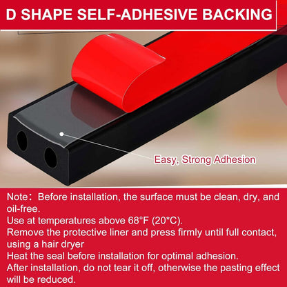 Pangda 20 Ft Rectangular Rubber Seal Strip with Self-Adhesive Tape, 1" W x 1/2" H Foam Rubber Weather Stripping for Boat, Automobile, RV, Ship, Garage Door/Window Seal, Black (Double Hole)