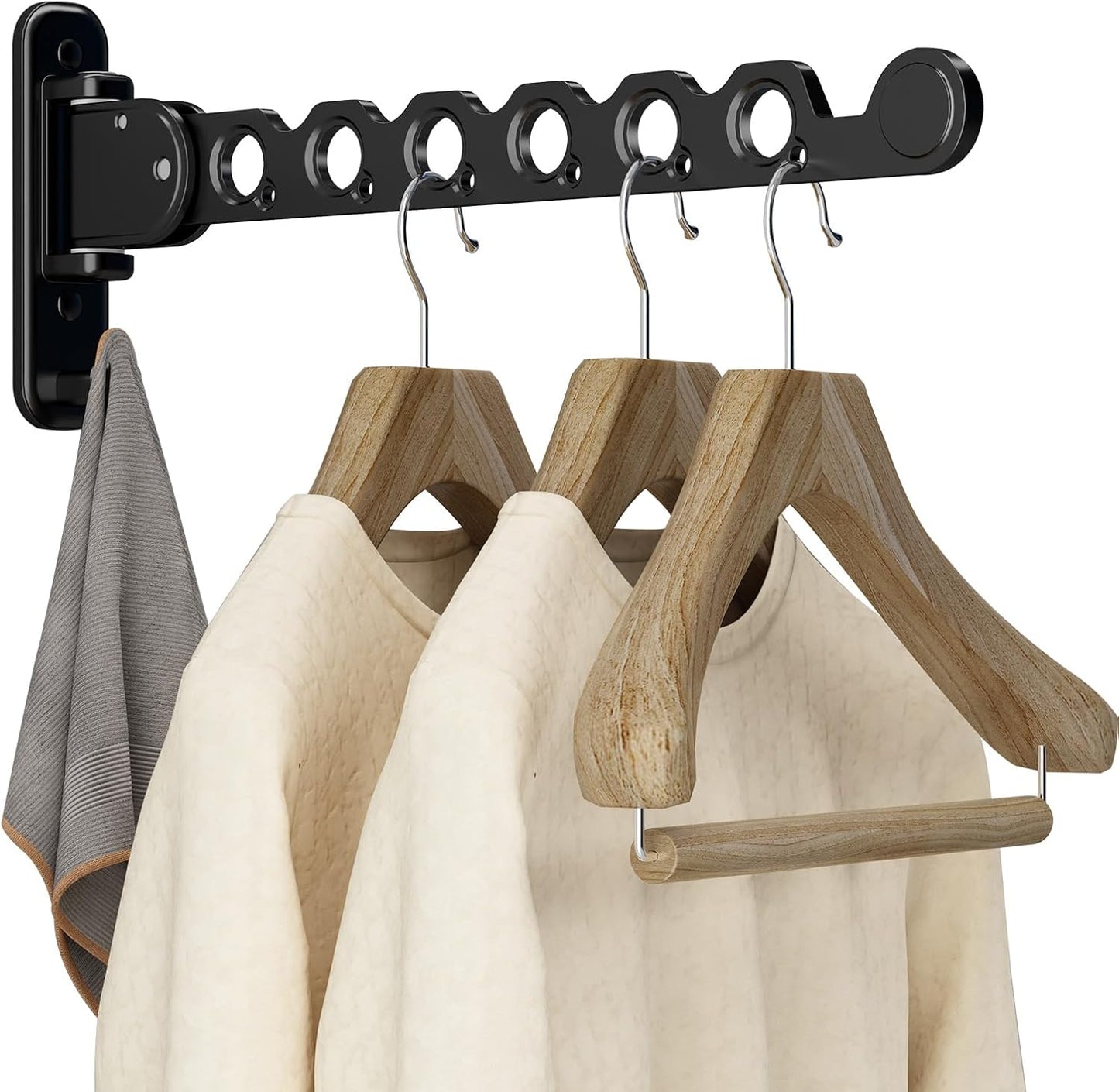 Danpoo Clothes Drying Rack Foldable Wall Mounted Laundry Drying Rack Clothing Coat Hanger Clothes Dryer Black