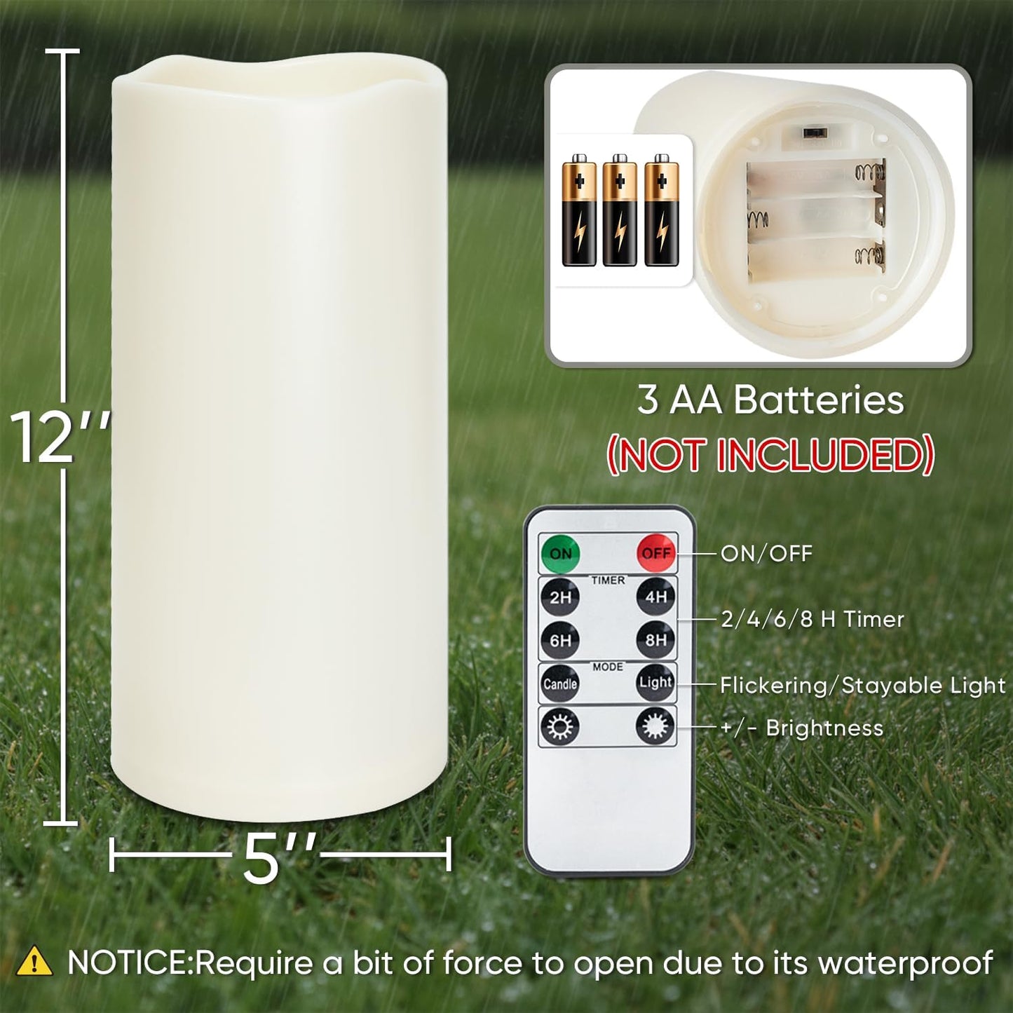 Homemory 6" 8" 10" x 4" Waterproof Outdoor Flameless Candles, Battery Operated Flickering LED Pillar Candles with Remote and Timers for Indoor, Plastic, Ivory White