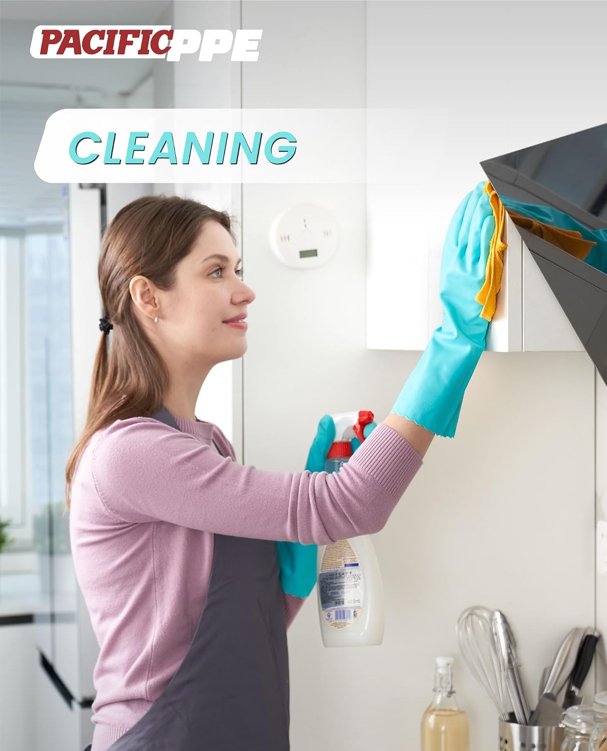 PACIFIC PPE 2 Pairs Reusable Dishwashing Cleaning Gloves with Latex Free, Cotton Lining, Kitchen Gloves, Blue, Medium