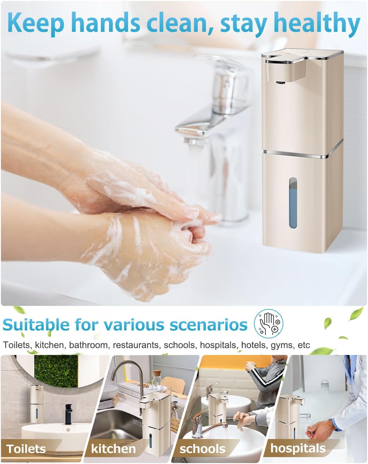 Automatic Foaming Soap Dispenser Touchless 380ml/12.8oz Rechargeable Hand Soap Dispenser Wall Mounted 4 Levels Adjustable Foam Soap Pump for Bathroom Kitchen Dish Soap